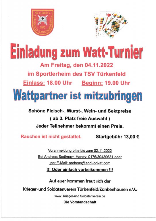 Flyer zur Einladung zum Watt-Turnier am 04.11.2022