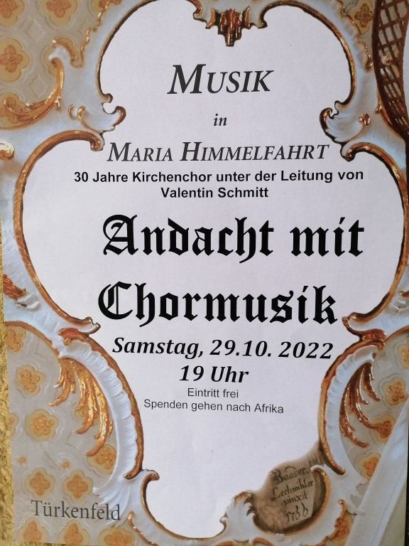 Plakat  - Andacht mit Chormusik am Samstag, 29.Oktober, 19 Uhr