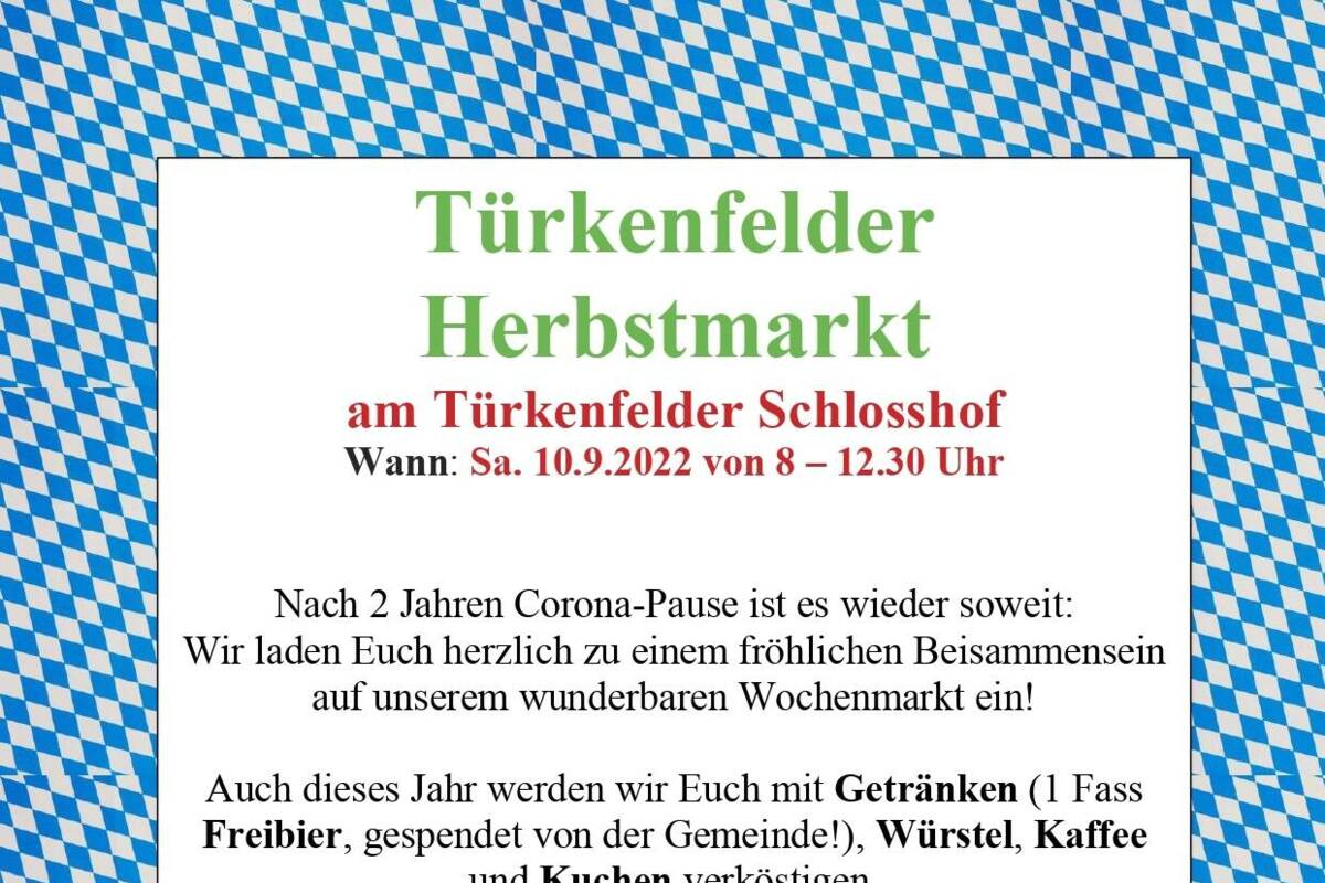 Plakat zum Türkenfelder Herbstmarkt am 10.09.2022